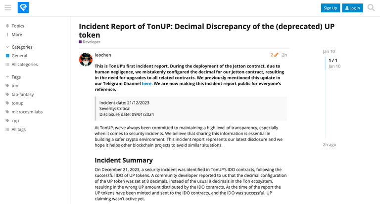 TonUP has released an incident report involving their IDO